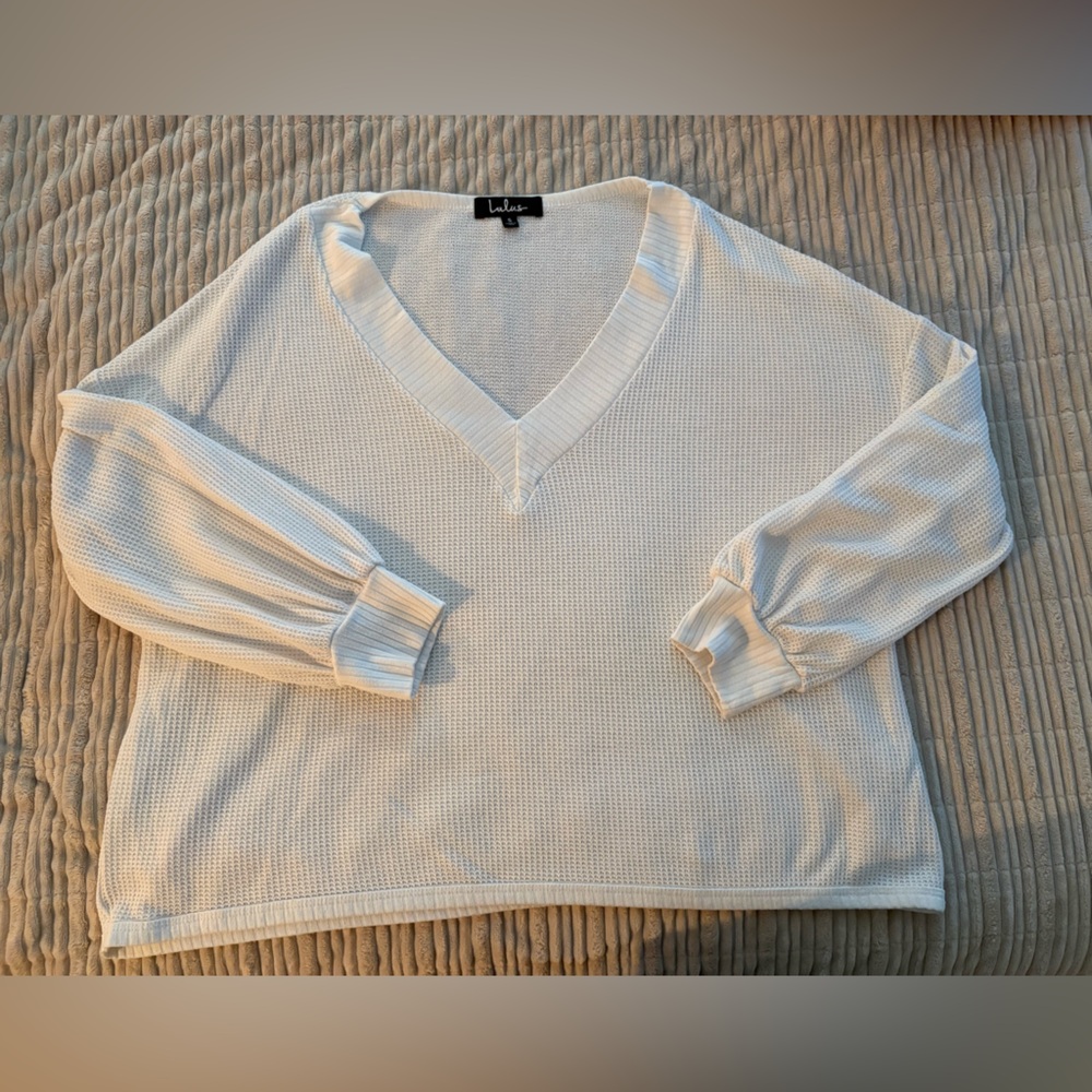 Lulu's Cream Long Sleeve V-Neck Top